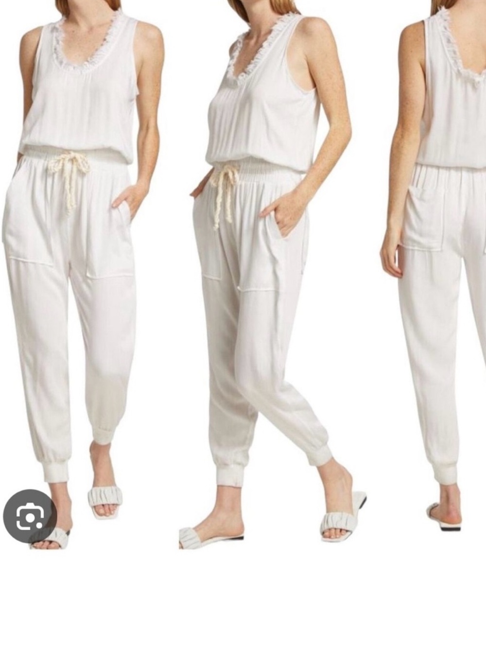 Ramy Brook White Sleeveless Drawstring Jumpsuit with Pockets